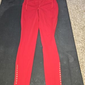 Women's Red Pants with Studded Detail